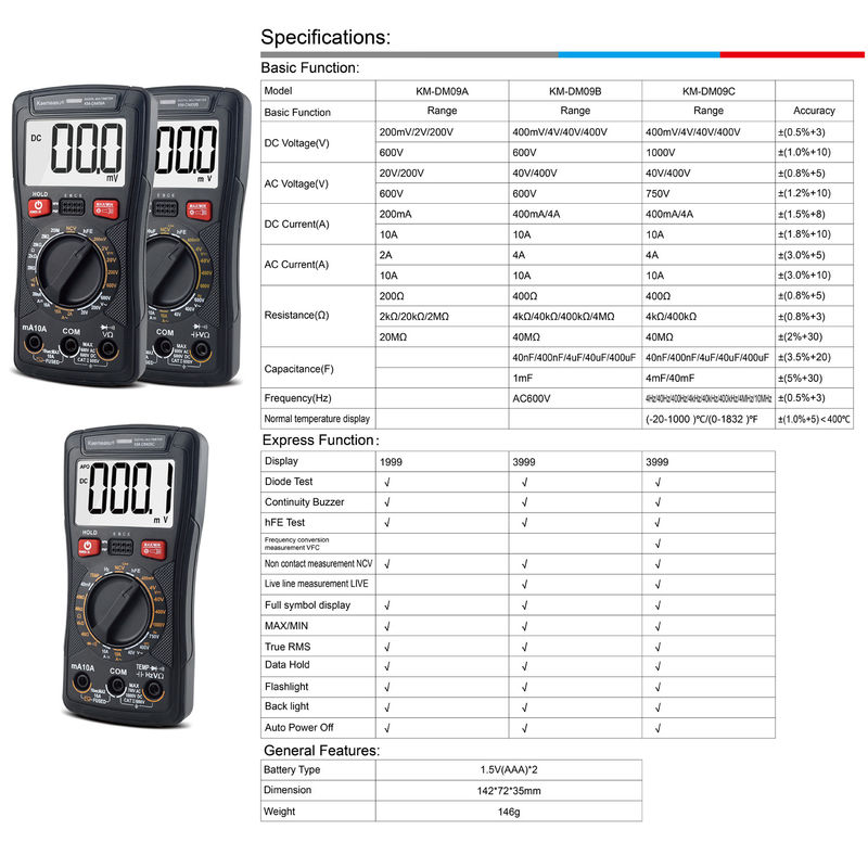 3999 カウント TRMS LCD マルチメーター プロ NCV ベンチ マルチメーター 電動 スマート デジタル マルチメーター 自動車 マルチメーター