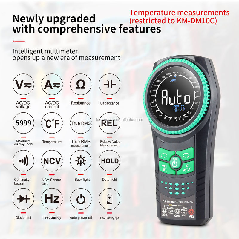 スマートマルチメーター ストレージメーター 検出器 マルチメーター デジタル マルチメーター スマート回転ボタン -20-50C マックス DC電流 20mA