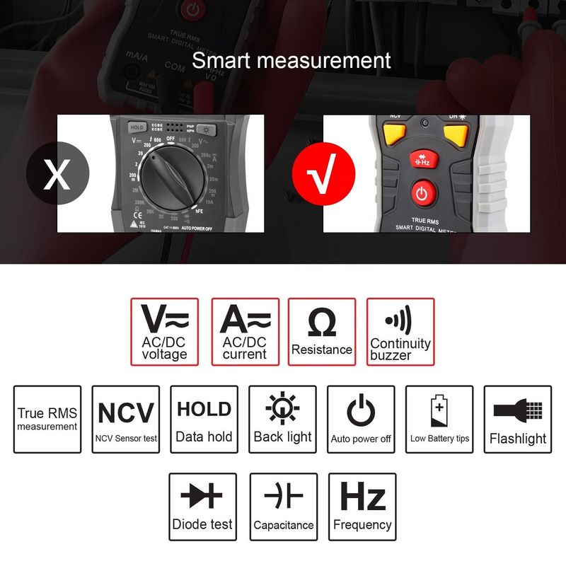 ポケットデジタルマルチメーター DC/AC 多機能 高精度容量 Ncv Ohm Hz テスト 自動範囲デジタルマルチメーター