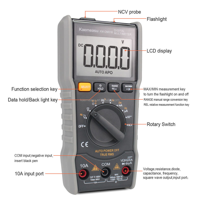 オートレンジ ミニマルチテスター 6000 カウント 防火 DC/AC NCV 平方波出力 電子スマートデジタルマルチメーター