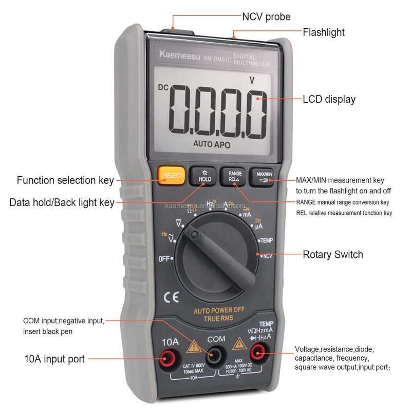 オートレンジ ミニマルチテスター 6000 カウント 防火 DC/AC NCV 平方波出力 電子スマートデジタルマルチメーター