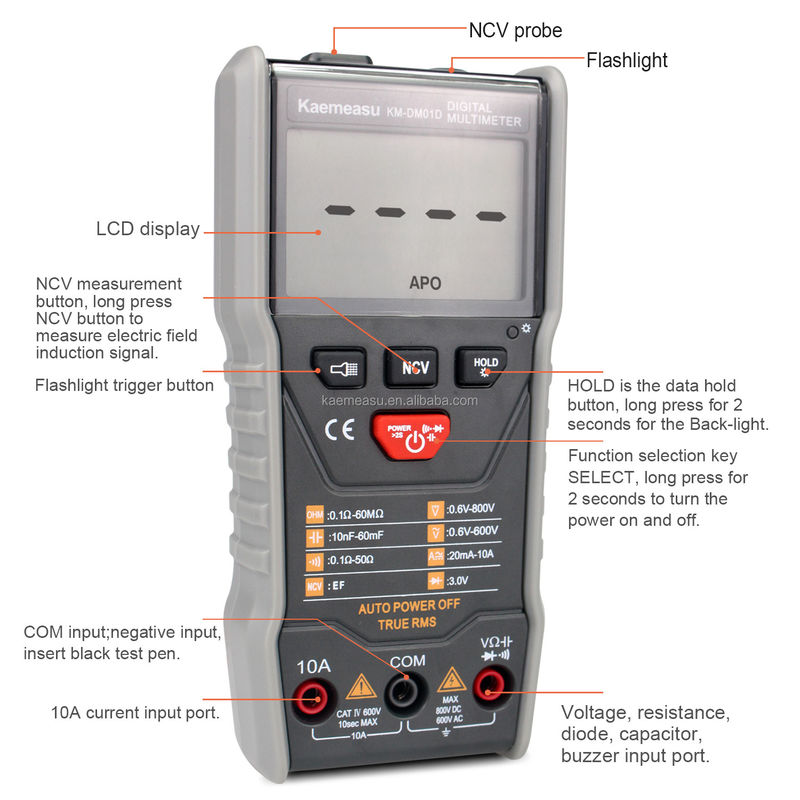 オートレンジ ミニマルチテスター 6000 カウント 防火 DC/AC NCV 平方波出力 電子スマートデジタルマルチメーター
