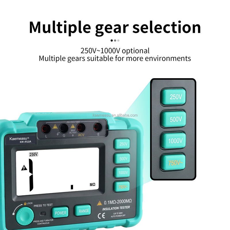 超負荷保護と測定範囲最大2000MΩのデジタル隔熱抵抗テスト器 クラス1 250V 500V 1000V