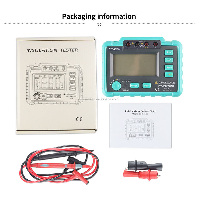 超負荷保護と測定範囲最大2000MΩのデジタル隔熱抵抗テスト器 クラス1 250V 500V 1000V